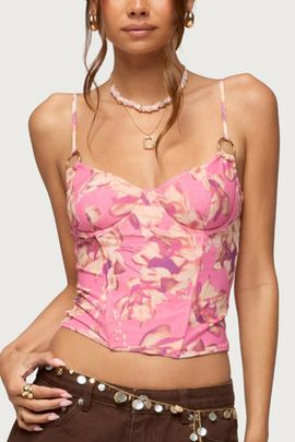 Edikted Edikted Daneri Metal Ring Floral Corset in Pink, Women's at Urban Outfitters