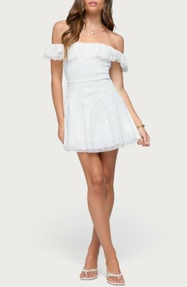 EDIKTED EDIKTED Darah Lacy Off the Shoulder Minidress