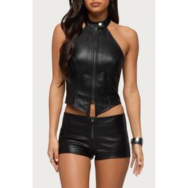 EDIKTED EDIKTED Diana Zip Faux Leather Halter Top