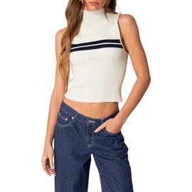 EDIKTED EDIKTED Eliza Funnel Neck Ribbed Crop Sleeveless Sweater
