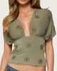 Edikted Edikted Ellora Beaded Flutter Tie Top in Olive, Women's at Urban Outfitters - 1