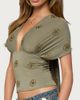 Edikted Edikted Ellora Beaded Flutter Tie Top in Olive, Women's at Urban Outfitters - 3