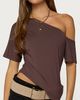 Edikted Edikted Elori Asymmetric Off Shoulder Top in Brown, Women's at Urban Outfitters - 1