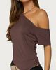 Edikted Edikted Elori Asymmetric Off Shoulder Top in Brown, Women's at Urban Outfitters - 3