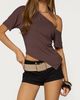 Edikted Edikted Elori Asymmetric Off Shoulder Top in Brown, Women's at Urban Outfitters - 4