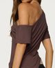 Edikted Edikted Elori Asymmetric Off Shoulder Top in Brown, Women's at Urban Outfitters - 5