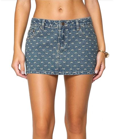 Edikted Edikted Embroidered Bow Denim Mini Skirt