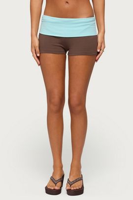Edikted Edikted Emmey Contrast Foldover Shorts in Brown/And/Aqua, Women's at Urban Outfitters