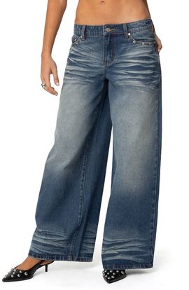 EDIKTED EDIKTED Faux Leather Pocket Low Rise Wide Leg Jeans