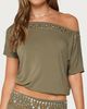 Edikted Edikted Feeva Backless Studded Off Shoulder Top in Olive, Women's at Urban Outfitters - 1