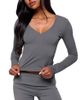 Edikted Edikted Ferne Long Sleeve V Neck Top - 1