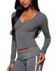 Edikted Edikted Ferne Long Sleeve V Neck Top - 4