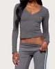 Edikted Edikted Ferne Long Sleeve V Neck Top in Charcoal, Women's at Urban Outfitters - 4