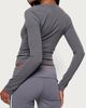 Edikted Edikted Ferne Long Sleeve V Neck Top in Charcoal, Women's at Urban Outfitters - 5