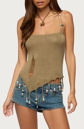 EDIKTED EDIKTED Fernie Bead Fringe Knit Tank Top