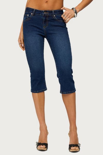 Edikted Edikted Fifer Low Rise Capri Jeans in Dark/Blue/Washed, Women's at Urban Outfitters
