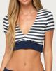 Edikted Edikted Fina Contrast Striped V Neck Top in Navy/And/White, Women's at Urban Outfitters - 1