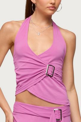 Edikted Edikted Fiori Buckle Asymmetric Wrap Top in Pink, Women's at Urban Outfitters