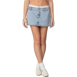 EDIKTED EDIKTED Floral Peekaboo Denim Miniskirt
