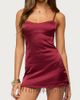 Edikted Edikted Floria Fringe Satin Effect Mini Dress in Burgundy, Women's at Urban Outfitters - 1