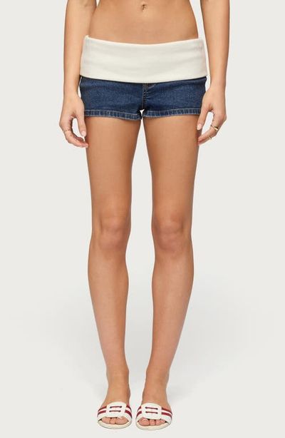 EDIKTED EDIKTED Foldover Knit Waist Denim Micro Shorts
