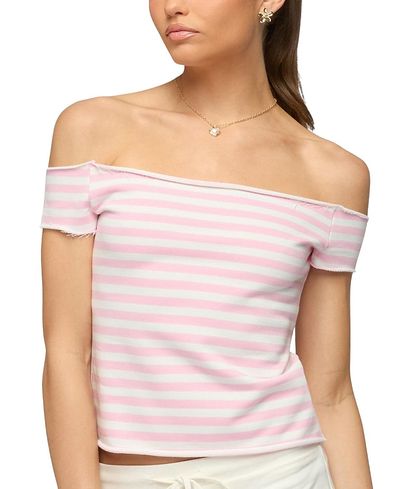 Edikted Edikted French Terry Striped Off Shoulder Top