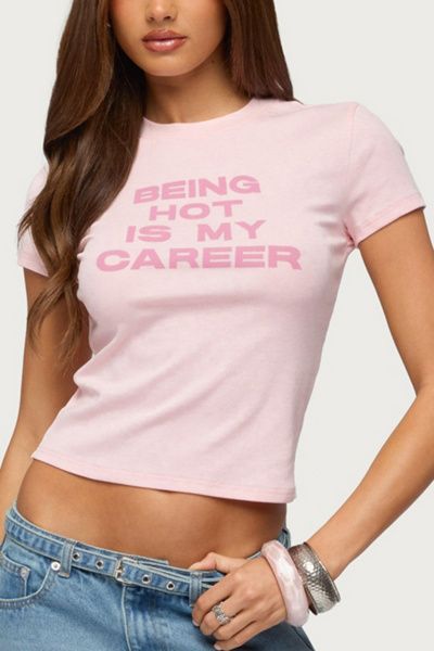 Edikted Edikted Full Time Hot Girl T Shirt Top in Pink, Women's at Urban Outfitters