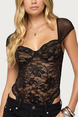 Edikted Edikted Gasha Lace Cupped Bodysuit in Black, Women's at Urban Outfitters