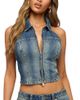 Edikted Edikted Gaya Backless Zip Up Denim Top - 1