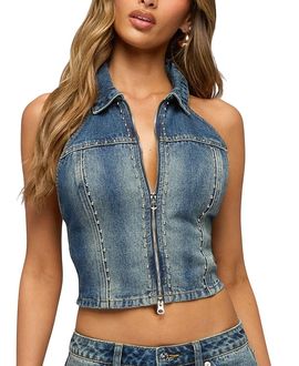 Edikted Edikted Gaya Backless Zip Up Denim Top