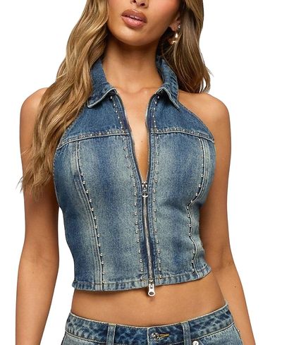 Edikted Edikted Gaya Backless Zip Up Denim Top