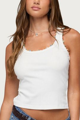Edikted Edikted Gemstone & Bead Ribbed Tank Top in White, Women's at Urban Outfitters