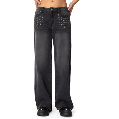 EDIKTED EDIKTED Grommet Low Rise Baggy Wide Leg Jeans