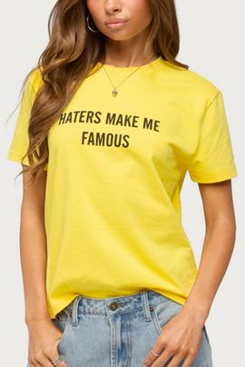 Edikted Edikted Haters Make Me Famous T Shirt Top in Yellow, Women's at Urban Outfitters