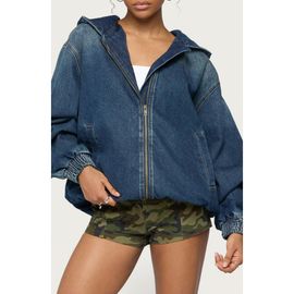 EDIKTED EDIKTED Hooded Vintage Wash Denim Bomber Jacket