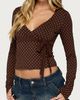 Edikted Edikted Ilen Polka Dot Wrap Top in Brown, Women's at Urban Outfitters - 1