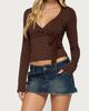 Edikted Edikted Ilen Polka Dot Wrap Top in Brown, Women's at Urban Outfitters - 4