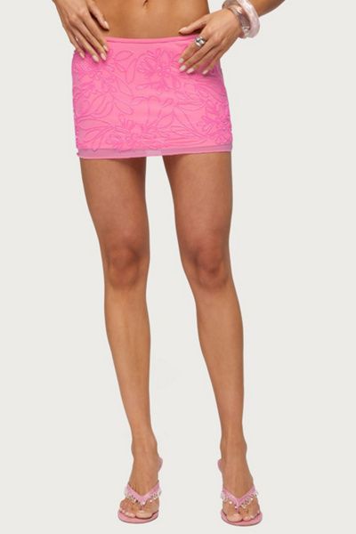 Edikted Edikted Ilse Beaded Floral Mesh Mini Skirt in Pink, Women's at Urban Outfitters