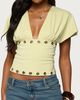 Edikted Edikted Isi Grommet Flutter Plunge Neck Top in Green, Women's at Urban Outfitters - 1