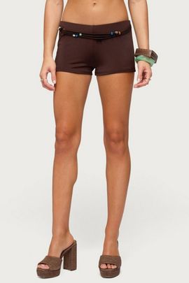 Edikted Edikted Janya Strappy Bead Belt Micro Shorts in Brown, Women's at Urban Outfitters