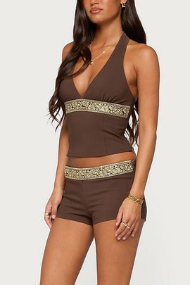 Edikted Edikted Jasia Sequin Micro Shorts in Brown, Women's at Urban Outfitters