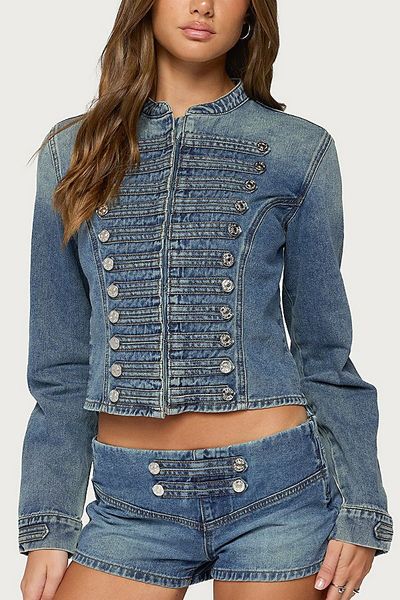Edikted Edikted Jazzy Denim Napoleon Jacket in Light/Blue/Washed, Women's at Urban Outfitters