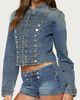 Edikted Edikted Jazzy Denim Napoleon Jacket in Light/Blue/Washed, Women's at Urban Outfitters - 3