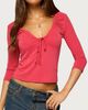 Edikted Edikted Jeila Ruched Three-Quarter Sleeve Top in Red, Women's at Urban Outfitters - 1