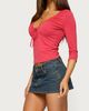 Edikted Edikted Jeila Ruched Three-Quarter Sleeve Top in Red, Women's at Urban Outfitters - 4