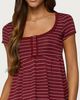 Edikted Edikted Jina Lacey Striped Babydoll Henley Top in Burgundy, Women's at Urban Outfitters - 1