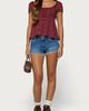Edikted Edikted Jina Lacey Striped Babydoll Henley Top in Burgundy, Women's at Urban Outfitters - 2