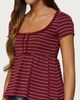 Edikted Edikted Jina Lacey Striped Babydoll Henley Top in Burgundy, Women's at Urban Outfitters - 3