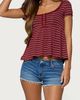 Edikted Edikted Jina Lacey Striped Babydoll Henley Top in Burgundy, Women's at Urban Outfitters - 4
