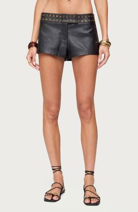 EDIKTED EDIKTED Kaylan Grommet Low Rise Faux Leather Shorts